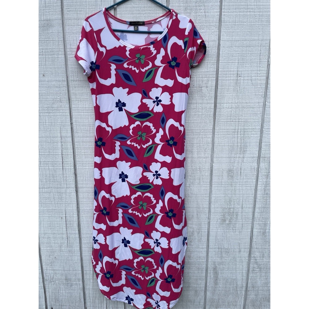 NWOT Pink Floral Maxi Shirt Dress Shortsleeved‎ Long Medium M Summer Casual